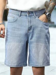 Quần short denim màu xanh nhạt thời trang thường ngày dành cho nam thiếu niên. - Màu xanh lam - Xem 5