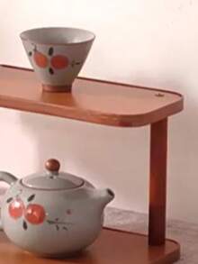 Desktop Tea Cup Storage Rack, Small Chinese Style Teapot Display Shelf, Tea Set Organizer - Mocha Brown - View 8