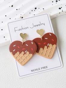 1 Pair Acrylic Painted Heart Chocolate Ice Cream Earrings, Cute & Sweet Earrings For Valentine's Day - one-size - View 6