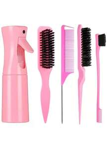 Hair Styling Tool Set – Spray Bottle, Leopard Bristle Brush, Rat Tail Parting Comb, Edge Brush & Cleaning Tool For Sectioning, Detangling & Daily Styling(5PCS)(200ml) - Multicolor - View 11