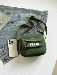 Customizable Elegant Corduroy Crossbody Bag,Customizable Multi Pocket Mini Corduroy Casual Commuter Zipper Crossbody Bag, Customizable New Fashion Unique Small Square Shoulder Bag,Custom Perfect Underarm Bag For Commuting,Versatile Commuter & Student Shoulder Bag, Fashionable Crossbody Bag - Multicolor - View 11