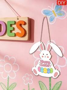 1个/2个未完成的复活节兔子造型木质挂饰 - DIY复活节装饰品，带预钻孔绳，复活节/春季趣味礼物，空白DIY装饰品，适用于家居、花园、派对，可手绘 - 淺原木色 - 查看 5