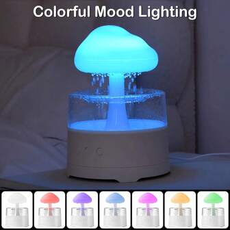 Humidificador de gota de lluvia que cambia de color, difusor de aromas, luz de ambiente para dormir, luz nocturna en forma de gota de lluvia, 7 colores cambiantes, adecuado para el hogar, la oficina, el dormitorio, regalo de Halloween y Navidad