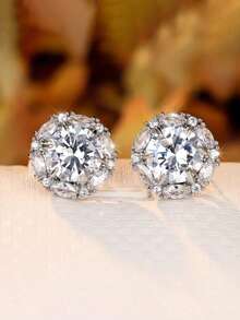 1 Đôi bông tai đính đá Cubic Zirconia tuyệt đẹp dành cho nữ, thích hợp làm quà tặng đám cưới, lễ đính hôn, kỷ niệm, tiệc tùng hoặc quà Valentine. - trắng - Xem 2