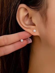 1对女士优雅小巧闪亮水晶不锈钢耳钉 - 金色 - 查看 1