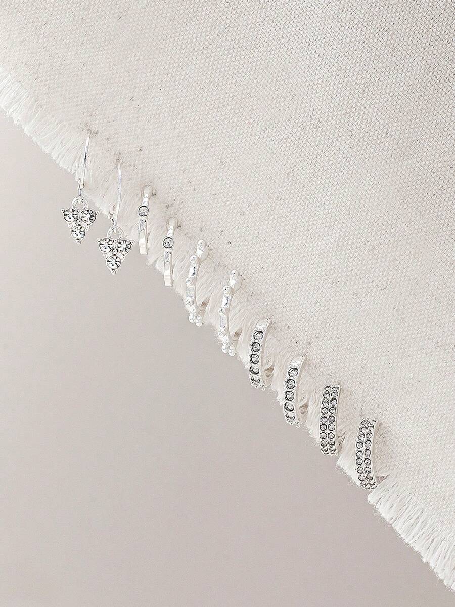 5 pares Pendientes de aro con diseño de diamante de imitación