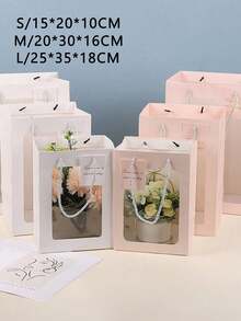 加厚透明窗口礼品袋 - 透明花卉展示袋，优雅白色，适用于婚礼、情人节、生日派对回礼、花束包装 - 耐用塑料材质，可用作宾客礼品、活动回礼袋，简约设计 - 彩色 - 查看 8