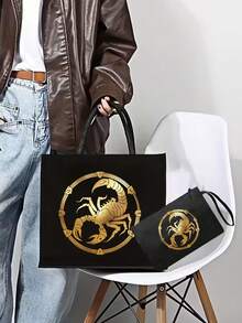 Bộ 12 túi tote vải lanh đen in hình cung hoàng đạo, túi đeo vai tối giản dung tích lớn kèm túi đựng mỹ phẩm di động, túi đựng đồ dùng hàng ngày, túi mua sắm đa năng, túi quà tặng cá nhân hóa hoặc túi đựng bữa trưa - Thiết kế hoàn toàn mới. Túi xách hai quai xách kiểu cặp sách. Thích hợp cho mua sắm, công sở, đi học. - Nhiều màu - Xem 3