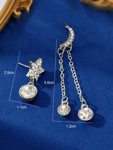 1 Pair Asymmetrical Silver Star Moon Stud Dangle Earrings Valentine's Day Jewelry Festival Gift For Women - Silver - View 3