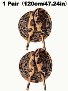 2条装豹纹鞋带，纤细扁平豹纹鞋带，色彩鲜艳，趣味时尚设计，完美适配低帮帆布鞋、运动鞋和休闲鞋，男女皆宜的时尚鞋带，情侣搭配配饰，豹纹鞋带（45英寸，编织设计） - 彩色 - 查看 14