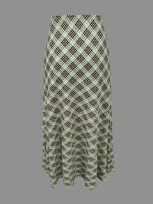 Chân váy nữ kiểu dáng thường ngày, chân váy kẻ caro khóa kéo thời trang mới mùa xuân/hè, trang phục mùa hè cho nữ, thích hợp cho buổi hẹn hò ngày Valentine, trang phục thường ngày ngày lễ. - màu xanh lá - Xem 5