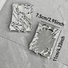 1pc Stylish Mini Photo Frame, Electroplated Shaped Card Holder, Photocard Sleeve For Photos And Student ID Cards - Silver - View 7