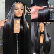 34 Inch 13x4 Lace Front Wigs Blended Human Hair 200 Density Straight HD Lace Front Wigs Pre Plucked Straight Glueless Human Hair 13x4 HD Frontal Human Hair Wig For Women - Natural & Black - View 3