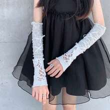 1 Pair Of Y2K Lace Strap Sleeves DIY Decorative Sleeves Short Solid Color Open Finger Curling Sleeves Wrist Sleeves Halloweeny2k Valentine's Day Valentines EXXD - Nhiều màu - Xem 2