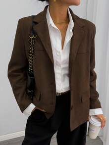 Veste décontractée polyvalente de mode rétro pour femmes, couleur unie avec poche et boutons devant, pour le bureau