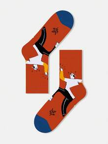 1/5 Pairs Unisex Cartoon Skateboard, Bicycle, Racing Car Graphic, Letter, Mountain Print Artistic Design Combed Cotton Crew Socks, Suitable For Travel, Home, Office, Holiday Gifts - Multicolor - View 18