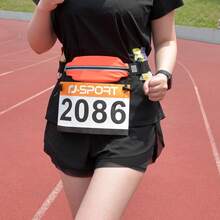 Sport Cinturón de Triatlón con Bolsa - Portador de Dorsal de Carrera con 6 Bucles para Gel, Ideal para Correr, Ciclismo y Maratón (Naranja) - A - Ver 3