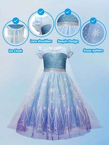 Girls Princess Dress, Glowing Princess Costume For Birthday Party - Blue - View 7