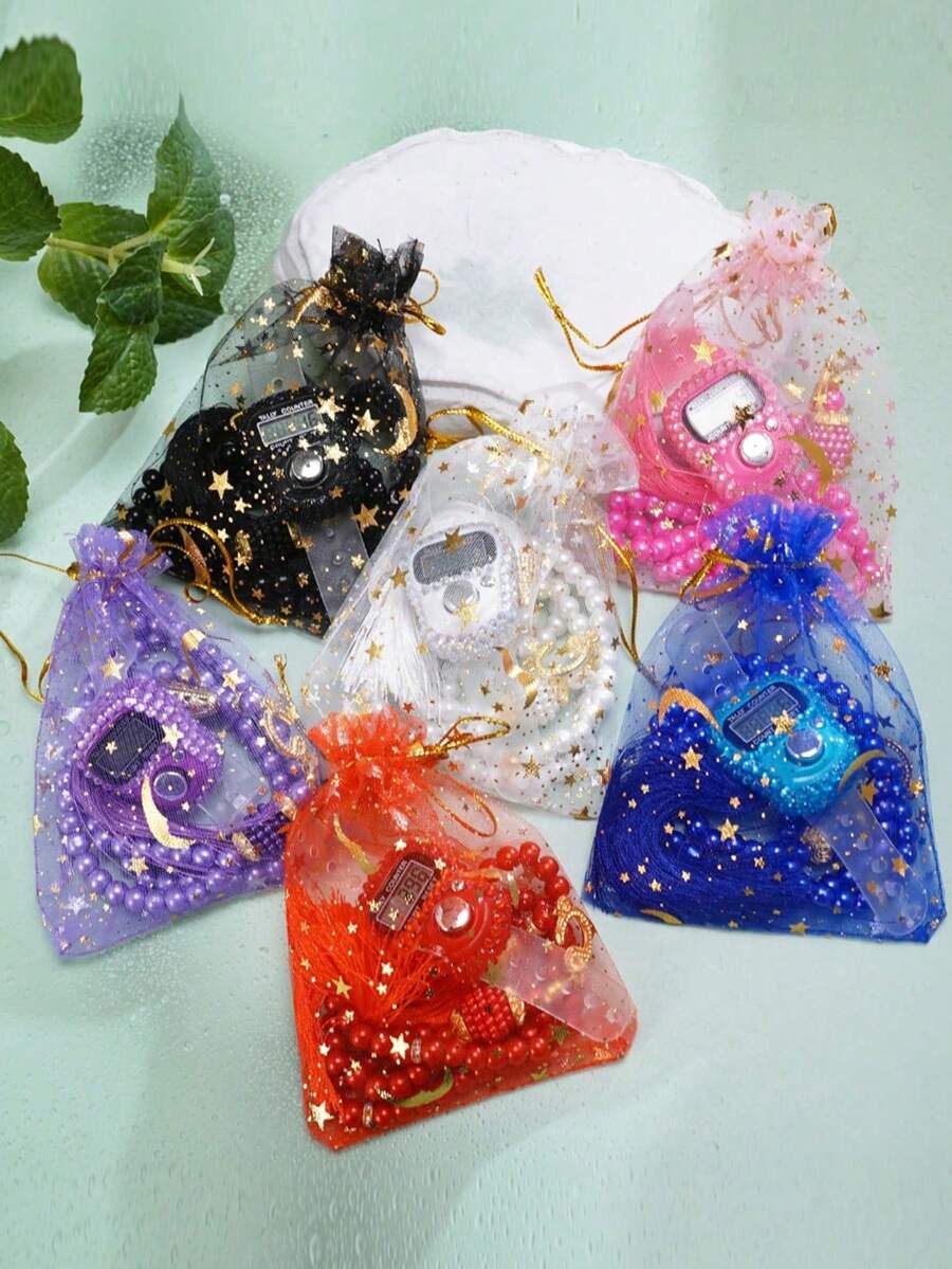 6*99pcs Rhinestone Candy Bag Counter & Pearl Rosary Set Combo - Multicolor - View 1