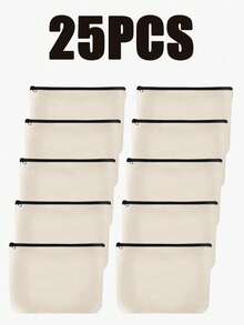 空白黄麻拉链袋（散装），化妆包/铅笔盒，适用于化妆品和DIY手工，空白卡其色化妆包/铅笔盒（散装），多功能旅行洗漱包/拉链袋，必备旅行配件，适用于学校/假期用品，女士化妆包/旅行包 - 米色 - 查看 16