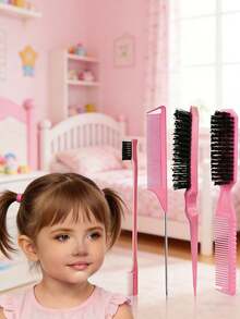 4 pezzi Set di spazzole e pettini per capelli per bambini, spazzola per arricciare con corona alta + pettine per trecce + pettine per sopracciglia, adatto per tutti i tipi di capelli, pettine per pulizia, pettine 2-in-1 per acconciature, pettine portatile a denti fini, strumenti multifunzione per lo styling dei capelli - Multicolore - Visualizzare 1