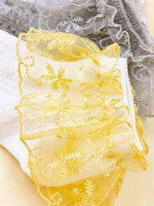 4双女婴优雅透气短袜，韩版蕾丝花边甜美公主袜，适合日常穿着 - 彩色 - 查看 8