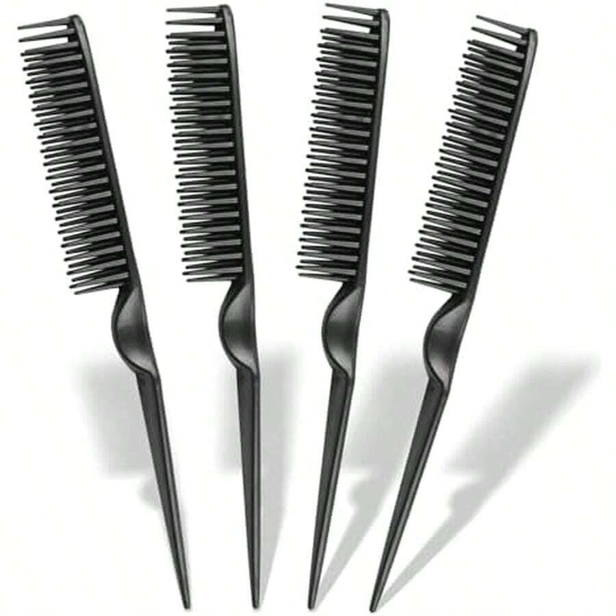 3-Row Rat Tail Styling Comb Set (4PCS) – Flexible Comb For Detangling, Defining Curls, And Sectioning Hair - / - 查看 1