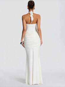 2026 New Arrival Women's Elegant Dress - Halter Neck, Strappy Splicing, Slim & Hip-Wrapping Long Dress, Euro-American Style - 白色 - 查看 3