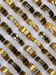 10Pcs/Lot Classic Fashion Exquisite Stainless Steel Men Women Rings Pattern Stripes Drip Oil Random Styles Casual Party Business Engagement Wedding Proposal Gifts Daily Wearing Accessories - 10 Stainless Steel Drip Stripe Rings - View 9