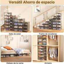 Caja de zapatos de plástico ble organizador de cajas de zapatos multifuncional con 6 bs antolvo caja de zapatos dés para salón y dormito - Transparente y negro - Ver 5