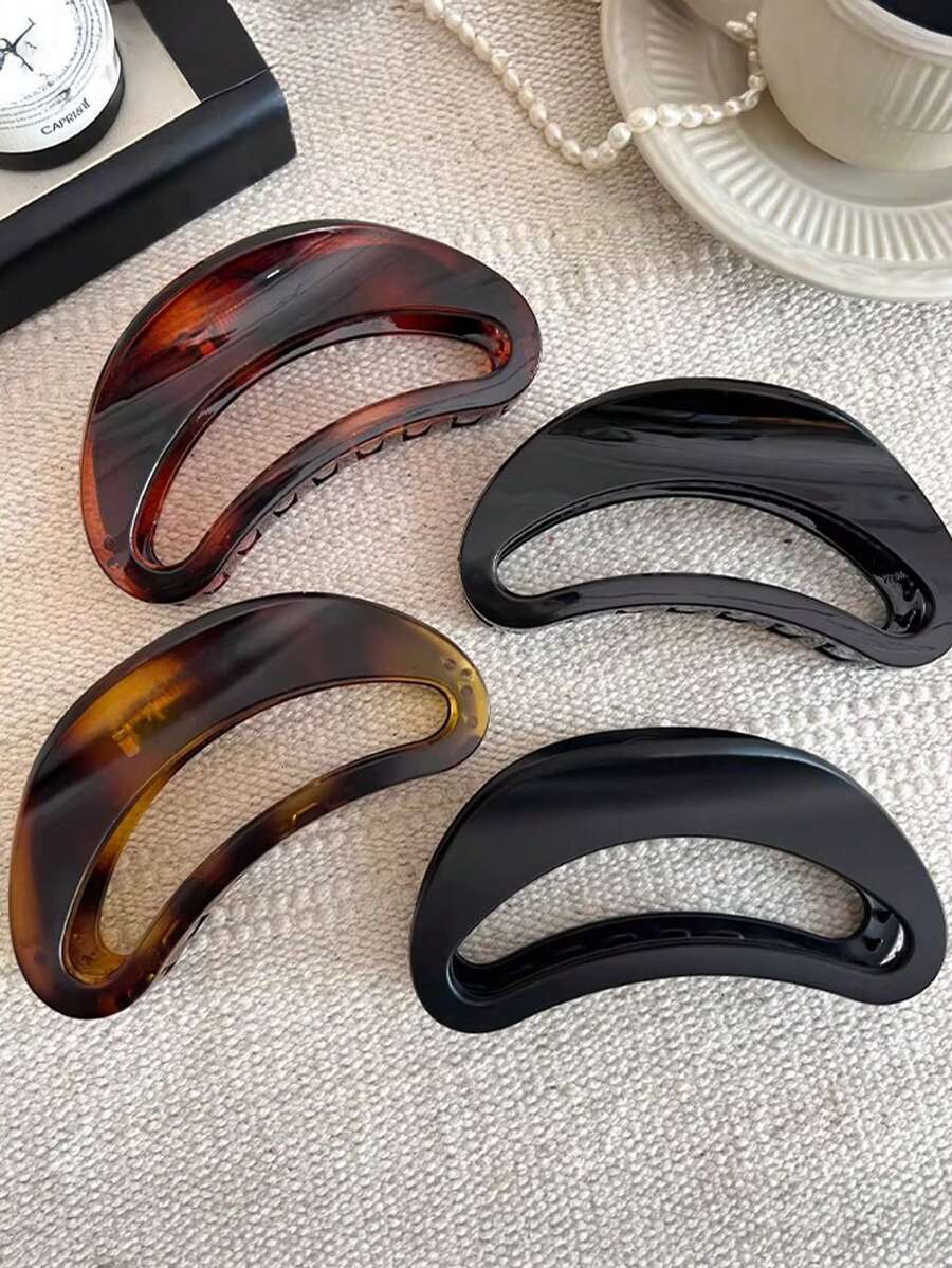 4个/套 复古优雅镂空新月形发夹，大号发爪，适合浓密头发，简约百搭，适合日常、休闲、派对、海滩、度假、发型设计、洗发、化妆等场合，时尚配饰，秋冬春夏皆宜。 - 彩色 - 查看 1