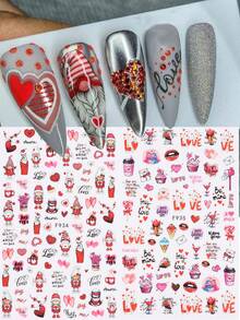 6 miếng dán móng tay 3D hình trái tim và chữ cái hoạt hình dễ thương màu đỏ chủ đề Ngày Valentine, tự dính, thích hợp cho việc tự làm móng tại nhà và thiết kế móng tại salon. - Nhiều màu - Xem 6