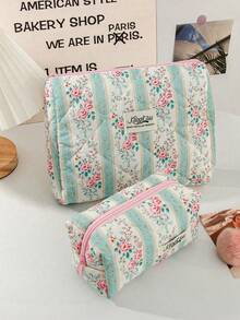 1pc Green Floral Print Cosmetic Bag Set, Zipper Makeup Organizer Bag For Skincare, Cosmetics, Lip Balm, Sunscreen, Hand Cream, Earphones, Coins, Small Items, Cute Makeup Pouch, Makeup Bag, Makeup Case, Essential For Daily Commute, Travel, Cruise, Dorm, Gift For Friend's Birthday, Bridesmaid, Mom, Teacher - Green - View 15