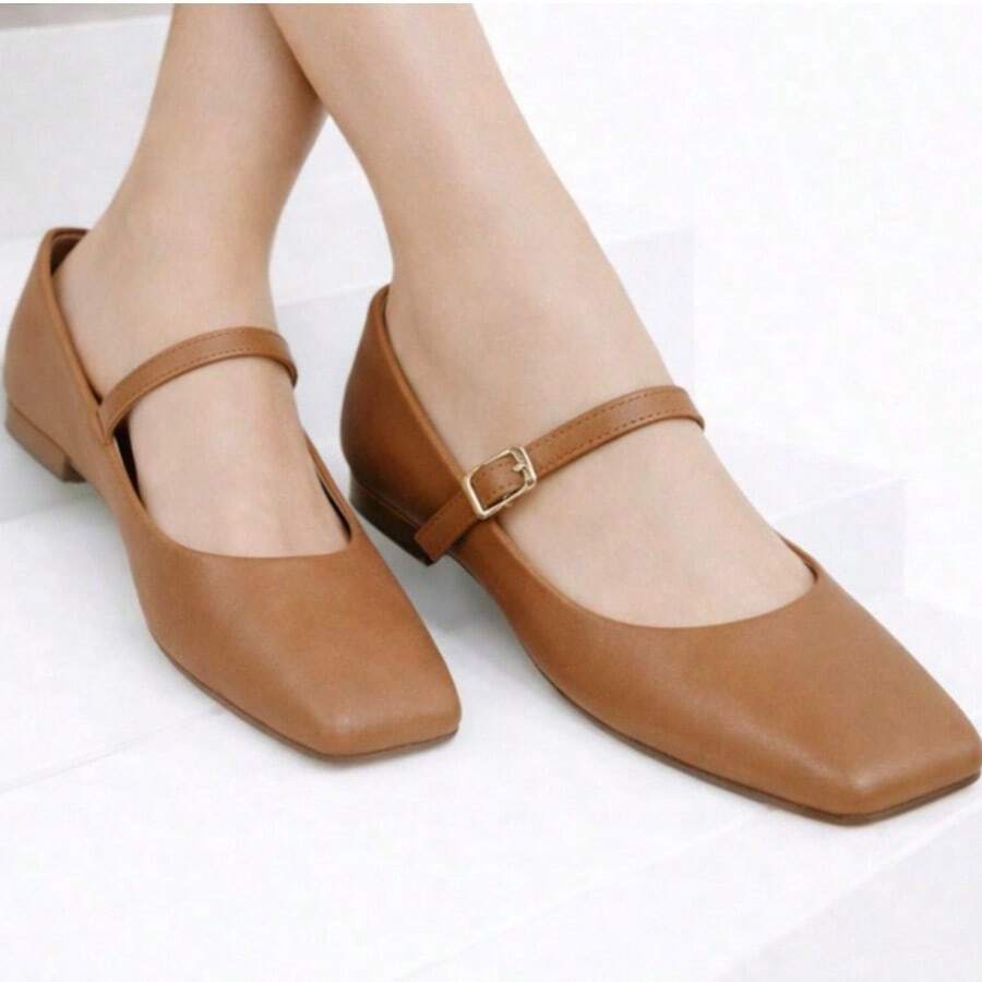 Doll Shoes Women's Vintage Buckle Shoes - Camel - Ver 1