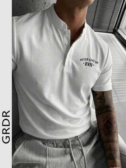 GRDR Men's Printed Classic Solid Color Henley Neck Short Sleeve Shirt, Casual Essential Item, Summer Wardrobe Must-Have