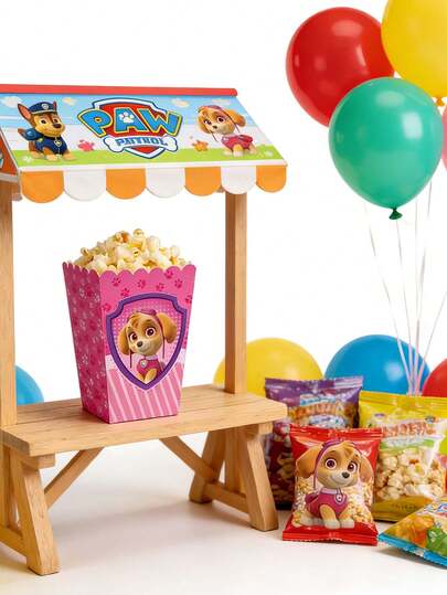 Paw Patrol Popcorntüte, Verpackungseimer, Hühnchen-Nugget-Box, Snackbox, Faltbox und Kartoffelchipbox.