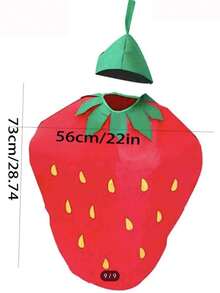 2pcs Christmas Party Performance Strawberry Costume Set For Men And Women, Includes Headpiece, Suitable For Various Holiday Parties And Youth Dances. Vibrant Red And Green Polyester Blend Fabric,Halloween - Multicolor - View 12