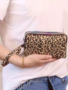 1个时尚印花大容量女士手拿包，带3层拉链隔层和可拆卸腕带 - 耐用印花尼龙材质，适合旅行、日常使用，可装手机、化妆刷、口红、美容工具、化妆品旅行包、拉链零钱包、多功能卡包，女士日常手提包，满足您的外出和日常需求。 - 彩色 - 查看 5