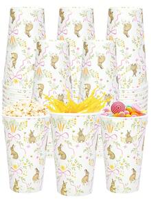 10pcs/30pcs/50pcs Spring Easter Disposable Coffee Cups Wildflower Pink Bow Paper Cup Pastel Bunny Rabbit Egg Floral Drinking Cups For Easter Spring Party Supplies - Multicolor - View 1