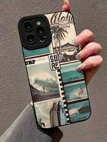 1 Stück modisches Ozean Surfen Poster Fotografie Grafik schwarze vollständig schützende Handyhülle kompatibel mit Apple 13, 11, 14 Pro Max, 13 Pro, 15/15 Plus/15 Pro/15 Pro Max/12/12 Pro/12 Pro Max/14/14 Pro/13 Pro Max und anderen Modellen, wasserdicht, stoßfest, kratzfest - Schwarz - Übersicht 3