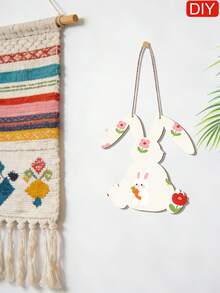 1个/2个未完成的复活节兔子造型木质挂饰 - DIY复活节装饰品，带预钻孔绳，复活节/春季趣味礼物，空白DIY装饰品，适用于家居、花园、派对，可手绘 - 淺原木色 - 查看 8