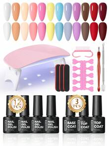 coscelia 23pcs Gel Nail Polish Set, Includes UV/LED Nail Lamp, Red, Pink, Nude Gel Nail Polish, Base Coat And Top Coat, DIY Home Manicure Salon, Gift (For Women) - Multicolor - View 2