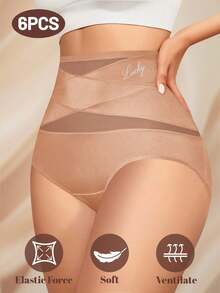 MEIYATING 6 chiếc quần lót định hình cạp cao dành cho nữ, chất liệu lưới thoáng khí, kiểu đan chéo, ôm sát bụng, không đường may, giúp thon gọn và nâng đỡ vòng một. - Nhiều màu - Xem 5