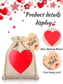12/4pcs Heart-Shaped Linen Drawstring Pouches, Heart-Shaped Cards, Party Gift Bags, Souvenir Packaging, Gift Wrapping Supplies, Reusable Snack/Candy Bags, Suitable For Mother's Day, Bridal Shower, Wedding, Holiday Events, Birthday Party - Multicolor - View 9