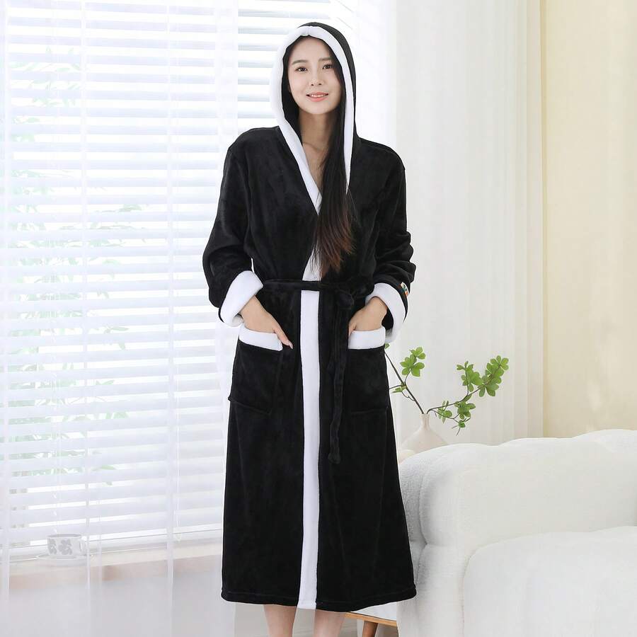 1pc Soft Flannel Robe, Comfortable For Bedroom, Bathroom, Pool Use Back To School