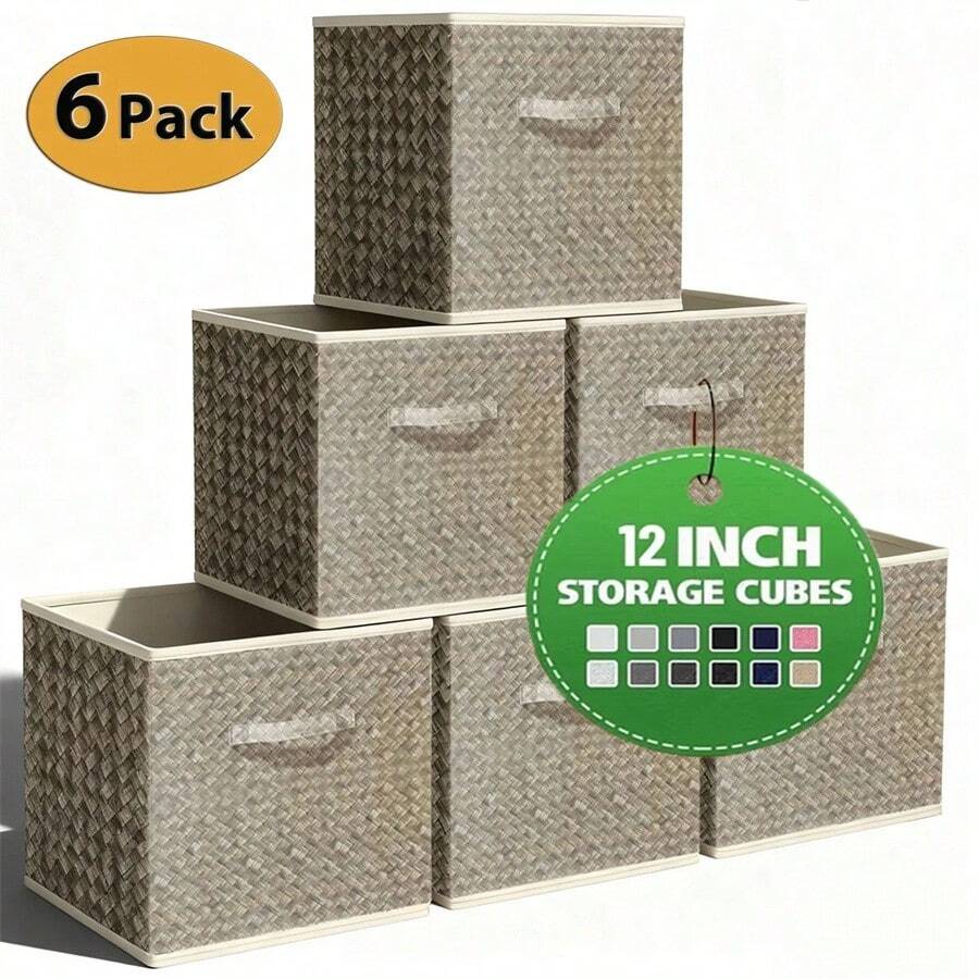12 Inch Foldable Cube Storage Bins Set Of 6, Closet Organizers Bins And Storage Box For Clothes-Brown - 灰色 - 查看 1