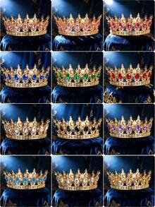 Vương miện tròn kiểu Baroque, vương miện đính đá sang trọng dành cho vua và hoàng hậu, thích hợp cho dạ hội, tiệc tùng, sinh nhật, quà tặng ngày Valentine, phụ kiện tóc cưới. - vương miện - Xem 1