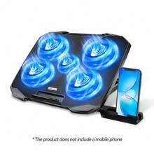 COOLCOLD Laptop Cooling Pad For 7-17 Inch Laptop Cooler Stand, 5 Quiet Fans, 5 Angle Adjustable With Phone Holde - Black - View 1