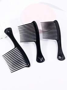 3把宽齿梳，适用于4C卷发，耐用ABS塑料手柄 - 黑色 - 查看 4