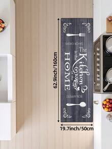 DAJIANG 1 tấm thảm trải sàn nhà bếp kiểu cổ điển, nền vân gỗ màu xám đậm với họa tiết dụng cụ nhà bếp màu trắng và khẩu hiệu tiếng Anh, thảm dài dùng cho nhà bếp, phòng tắm, ngoài trời, trong nhà, hành lang, phòng ngủ, phòng khách, có thể giặt máy. - Nhiều màu - Xem 17